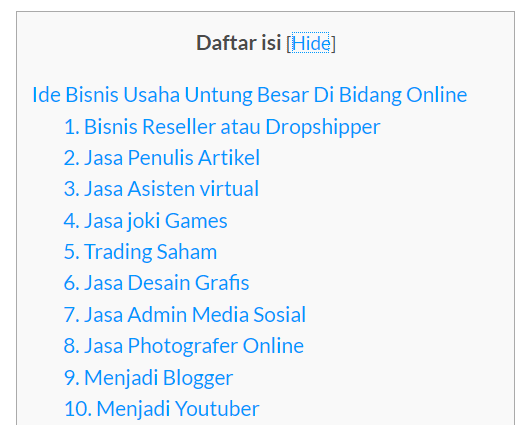 Cara Membuat Daftar Isi Pada Website Blog